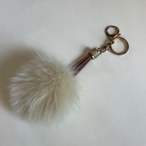 Puff Ball Crystal Accent Keychain Purse Charm Leather Strap